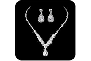 Ushiny Wedding Bride Jewellery Set Silver Crystal Necklace Earrings Set Dangel Earring Set for Women and Girls