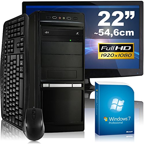Multimedia-PC tronics24 Optimus a5374L Komplett-Set | AMD A4-5300 2x 3.4GHz | 16GB RAM | AMD HD7480D 2GB | 1000GB HDD | DVD-RW | Gigabit-LAN | 7.1 Sound | Win7Pro | 55cm (22") TFT | Tastatur | Maus