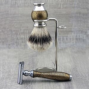 Golden Antique Silver Tip Brush &Safety Razor,Stand - Image 2