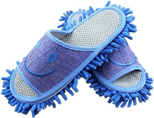YL Story Mens Smile Face Microfiber Dust Mop Slippers Detachable Mopping Shoes Floor Cleaner for Bathroom Office Kitchen Size 40-42 Blue