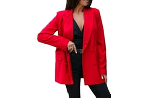 shownicer Femme Élégant Blazer Manches Longues Couleur Unie Slim Fit Jacket Casual Petite Costume Bureau Affaires Veste à Double Boutonnage