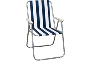 GREATOYAR Silla de Playa Plegable con Reposabrazos, Silla de Camping para Exteriores, Juego de Silla de Playa, Asiento de Lona Impermeable, Silla Jardin, 75 x 53 x 43 cm, Raya Azul, 4 Unidades