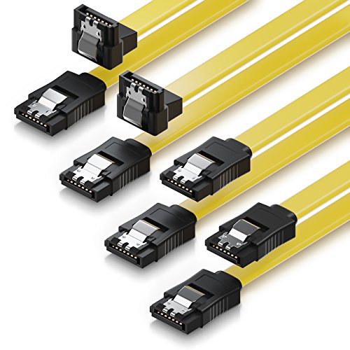SET - 4x deleyCON 0,5m S-ATA 3 Kabel (4 Stück / 2x mit 90 Grad Winkel) - PREMIUM SATA 3 HDD / SSD Datenkabel mit Clip Stecker - 2x Gerade zu Gerade + 2x 90° Winkel zu Gerade - bis 6 Gbit/s - 50cm Gelb