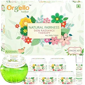 Orgello Herbal Ayurvedic Facial Kit combo - Ayurvedic Facial Kit (5 x 50 g + 10 g Serum) + Aloevera Gel (1 x 100 ml) for men women girls boys normal oily dry skin sls paraben mineral oil free
