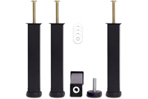 HAOMEO Pied de Lit, Pieds pour Sommier à Lattes Universel | Hauteur: 25cm(+2cm) Reglable | Design: Noir | Matériel: Metal | Carré: 3x3cm | pour Les Cadres | avec Boulon M8×60mm | Lot de 4