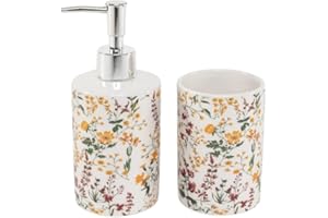 ROCKING GIFTS Juego de Baño Dispensador Jabon y Vaso de Baño Flores