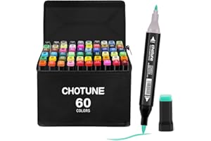 CHOTUNE Marcatore 60 Colori,Pennarelli Doppia Punta,Il Nuovissimo Set Di Pennarelli per Alcol con Pennino Fine e Pennino a Pennello,Marker Pen con Base,per Fumetti