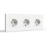 BSEED Schuko Wall Plug, 16A 250V Simple Plug on Plastic Panel, 3 Gang, White