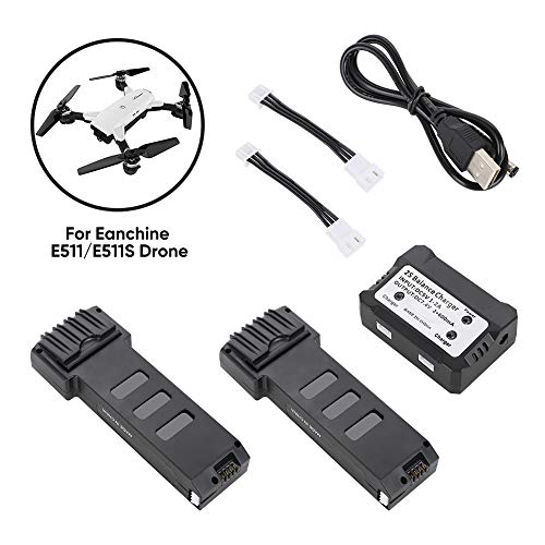 KidsHobby Batteria al Litio E511 E511s Batteria al Litio 7.4v 1200mah con Caricabatterie 2in1 e Linee di conversione Ricambi per Eachine e511 e511s RC Quadcopter Drones