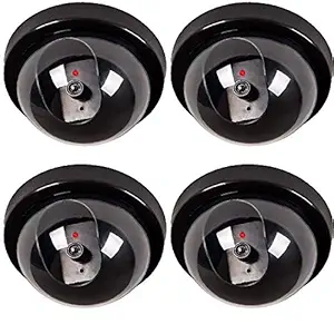 ANUGRAH MART 4 Pieces Dummy CCTV Dome Camera with Blinking Red LED Light for Home Or Office Security Camera ( Black )