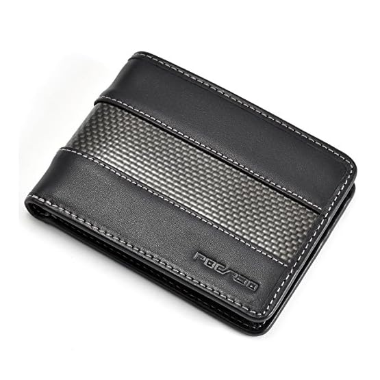 Cartera Negra para Hombre | Piel y Carbono | Bloque de RFID | POCARDO Stripe (sin Bolsillo para Monedas/Costura Blanca)
