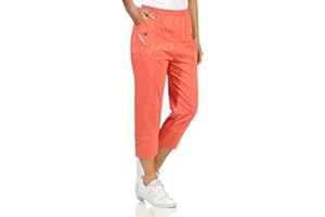 URBAN STITCH Womens Capri Trousers Ladies Three Quarter Soft 3/4 Cropped Pants UK Ladies Stretch Pull on Trousers Elasticated Waist Plus Size Summer Shorts