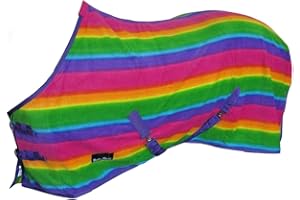 HORSE MASTERS Rainbow Printed Standard Fleece Rug - Equestrian Breathable Turnout Travel Horse Cooler Rugs without Neck - Pony Cob Protective Blanket Sheet for Fields Yard Stable