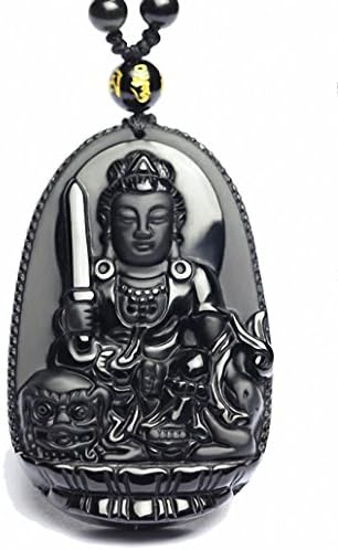 uWANTit NATURAL BLACK OBSIDIAN CARVED BUDDHA AMULET / PENDANT / NECKLACE (Manjushri)