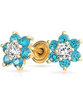 Bling Jewelry Gold 14k simulierten Aquamarin CZ Blume Baby Screwback Bolzen