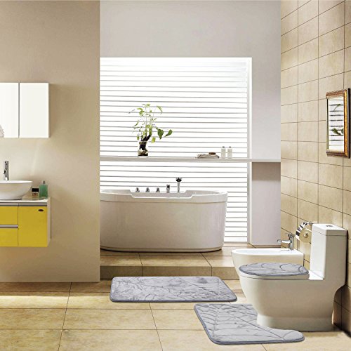 Diossad 3 Teilig Badematte Set Grau Mikrofaserflanell Badezimmer Teppich Rutschfest Badvorleger WC Vorleger Toilettensitzabdeckung - 3