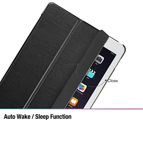 iPad Air 2 Hülle, ESR® Auto Schlaf/Aufwachenen Funktion Ledertasche mit Translucent Rücken Abdeckung (Silikon Rahmen + Hart PC Zurück) mit Kühlloch Schutzhülle für iPad Air 2 / iPad 6 (Schwarz) - 5