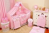 Lux4Kids Kinderbettausstattung Bett Set 135x100 Nestchen Wickelauflage Himmel & Stange Mobile Kopfkissen Spannbettlacken