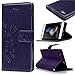 Produktbild Roreikes Schutzhülle für Huawei P8 Lite Hülle, Leder Tasche Brieftasche Schutzhülle Malerei Blume Schmetterling Muster PU Lederhülle Flip Hülle im Bookstyle Cover Schale Stand Ständer Etui Karten Slot Schutzhülle Tasche Wallet Case für Huawei P8 Lite - Lila