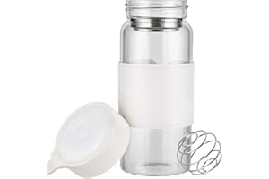 TELAIN Small Glass Jug Shaker Shaker Proteinowy, 470 ml, bez BPA, bezzapachowa butelka shaker z kulką do mieszania ze stali nierdzewnej 304 i odłączaną szczotką do czyszczenia koktajli proteinowych