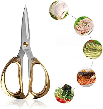 Multi-Purpose Kitchen Shears Scissors, Heavy Duty Stainless Steel Scissors with Strong Straight Edge Snips Golden Handle