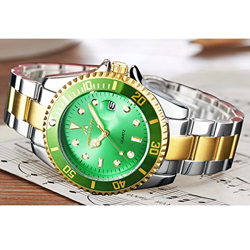 Herren-Uhren-Edelstahl-Mnner-30M-Wasserdicht-Luxus-Design-Datum-Kalender-Gro-Mode-Armbanduhr-Geschfts-Beilufig-Sport-Kleid-Analog-Quarz-Schwer-Uhr-mit-Grn-Zifferblatt-Silber-Gold-Uhrenarmband