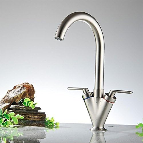 FGX Simple Copper Hot And Cold Double Put Kitchen Faucet Double Handle Single Hole Sink Faucet