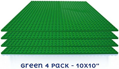 Baseplates (4 pieces of 10" x 10"), Works with Major Brick Building Sets, Wonderful Plate for Kids (Green)