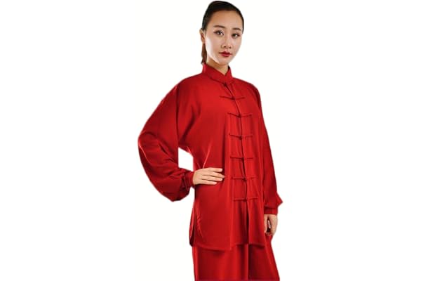Kung Fu Vêtements Tai Chi Uniformes Kung FU Costume Arts Martiaux Costume Tenue Wing Chun pour Homme Et Femme,Red-M