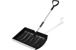 HMSENG Pelle a Neige, réglable Portable Grande capacité,Profil en Aluminium Bord de Glissement, Conception Amovible,poignée en D pour la Conduite de Voiture de Jardin et Le Camping en Plein air