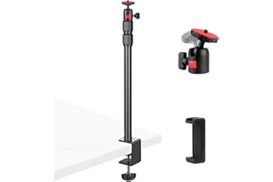 FSWWSF Kamera Tischstativ, Tischklemmen Kamerastativ, Lichtstativ, Multifunktional Klemmstativ mit Ringlichtadapter, 1/4'' Kugelkopf und Handyhalterung für Kamera/Ringlicht/Smartphone/Heimprojektor