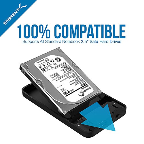 Sabrent Festplatten – Zubehör Gehäuse Werkzeugloses 2.5-Zoll SATA auf USB 3.0 externes Festplattengehäuse [Optimiert für SSD, Unterstützt UASP SATA III] Schwarz (EC-UASP) - 4