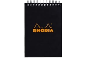 Rhodia 135009C - Cuaderno (DIN A6, 10,5 x 14,8 cm, doble espiral, cuadriculado, microperforado, 80 hojas), color negro