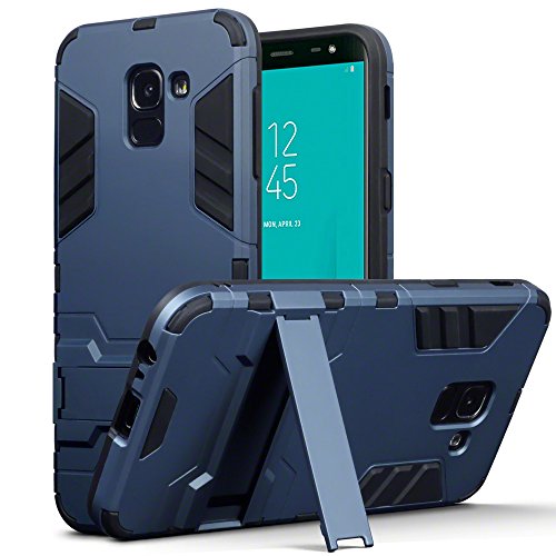 TERRAPIN Custodia Samsung J6 2018, Silicone e Cover di Policarbonato Rigida con Funzione di Appoggio per Samsung Galaxy J6 2018 (J600G) Cover, Colore: Buio Blu