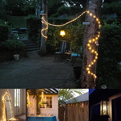 Vorally 10M 100er LED Kupferdraht Lichterketten warmweiß | Wasserdichte Aussen Sternen Lichterkette solar (Warmweiß)