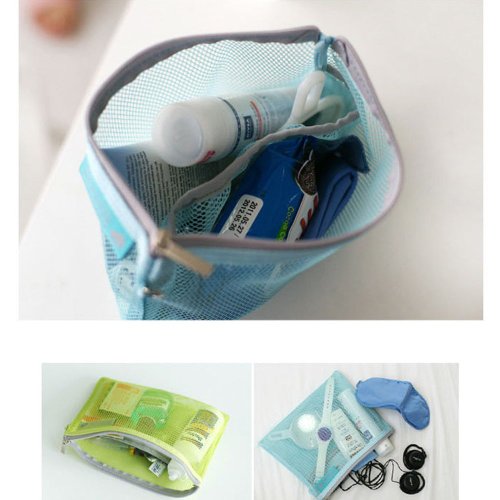 FakeFace 4er-Set Polyester Netz Stil Wäsche Organizer Tasche Aufbewahrungstaschen Kleidertasche Schminktasche Beautycase Gepäcktaschen Set für Koffer Packing Cubes Koffertaschen für Angenehme Reise (Blau) - 3