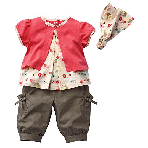 TiaoBug 3 Pcs Baby Girls Summer Outfits Top Short Pants Headband Clothing Set Photography Costume Size 12-18 Months