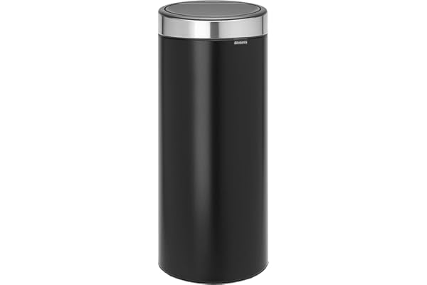 Brabantia - Poubelle Touch Bin Unie New, 30L - Noir Mat avec Couvercle Anti-traces de Doigts