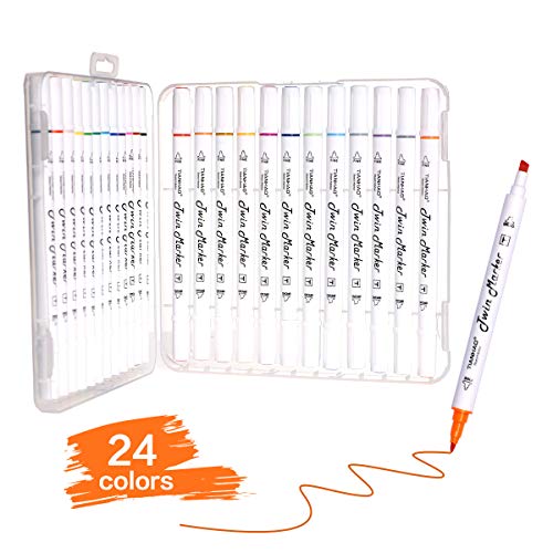TIANHAO Marker Stifte Permanent Marker 24 Farben Zwei Vielseitige Tipps Marker Set 1 mm und 4 mm Linienbreite Stifte Set Geschenk für Kinder
