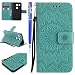 Produktbild FESELE EUWLY Kompatibel mit LG Nexus 5X Leder Handy Hülle, Sonnenblume Mandala Blumen Muster Flip Case Wallet Case Flip Schutzhülle Brieftasche Hülle Klapphülle mit Kartenfach,Grün