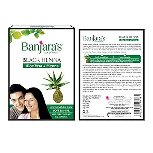 Banjaras Black Henna with Aloevera Hair Colour, 50g (Pack of 1) - Black