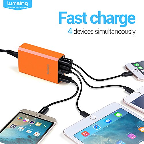 Lumsing Quick Charge 3.0 36W 4 Port USB Ladegerät Desktop Ladeadapter für Galaxy S7 / S6 / Edge / Plus, Note 5 / 4 und Smart Ports für iPhone 7 / 6s / Plus, iPad Pro / Air 2 / mini, LG, Nexus, HTC & mehr (Orange) - 7
