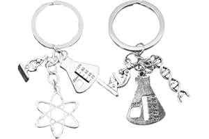 LIOOBO Science Symbol Keychain 2Pcs Atomo Microscopio Catena Chiave Acciaio Inox Atomo Atom Biologia Biologia Chemistry Insegnante Regalo Portachiavi Keyring Scienza Amanti Regalo