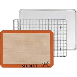 Ensemble de cuisine 3 pièces pour cadeau - Plateau en aluminium, Plaque de cuisson SIL-MAT en silicone et Grille dessous de plat en acier inoxydable