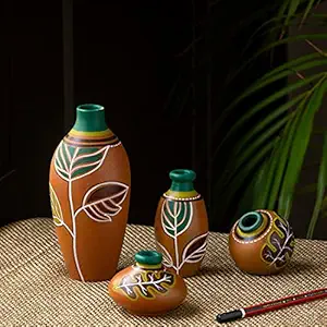 ExclusiveLane Leaf Hand-Painted Flower Vase for Living Room Terracotta Pots Home Decor Flower Vases & Show Pieces (Set of 4)