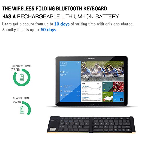 Portable Faltbare Bluetooth Wireless & USB Wried Dual Mode Keyboard Ultra-Slim Full-Size Mini Bluetooth Tastatur Für Android, IOS, Windows, Mac OS, iPhone 7/7 plus / 6plus / 5, iPad / iPad Luft / iPad Mini & Tablet (Golden) - 4