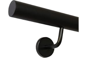 TIBU Pasamano Negro Revestido V2A Acero Inox. Barandilla Interior Exterior Resistente a la Intemperie Resistente - Recto Tapa, 170 cm mit 2 Halter