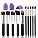 Huewind 10pcs Premium Synthetic Kabuki Makeup Brush Set Cosmetics Foundation Blending Blush Eyeliner Face Powder Brush Makeup Brush Kit (Black/Silver)