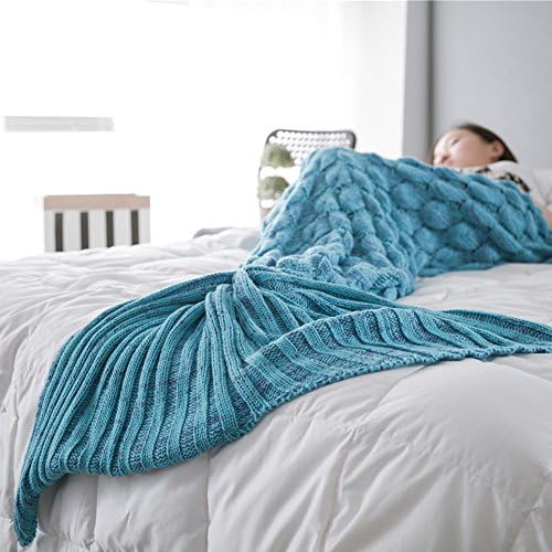 Handmade Knitted Mermaid Tail Blanket,Geekshopalbert All Seasons Warm Bed Blanket Sofa Quilt Living Room Sleeping Bag for Adults 74.8x35.4 inch(190x90cm)