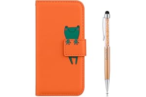 Grandoin Kompatibel mit iPhone 12 / iPhone 12 Pro Hülle (6,1 Zoll), [Cartoon Tiere] Handyhülle im Brieftasche-Stil, Handytasche PU Leder Flip Cover Bunte Muster Book Case Schutzhülle (Orange)